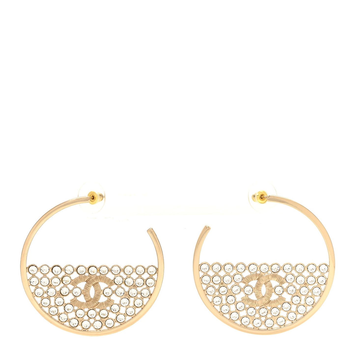Metal Strass Crystal CC Hoop Earrings Light Gold