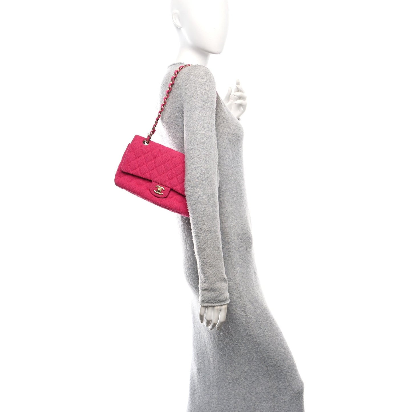 Tweed Quilted Medium Double Flap Fuchsia