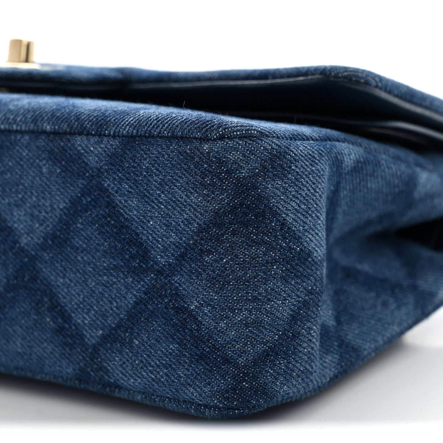 Printed Denim Quilted Small Double Flap Blue