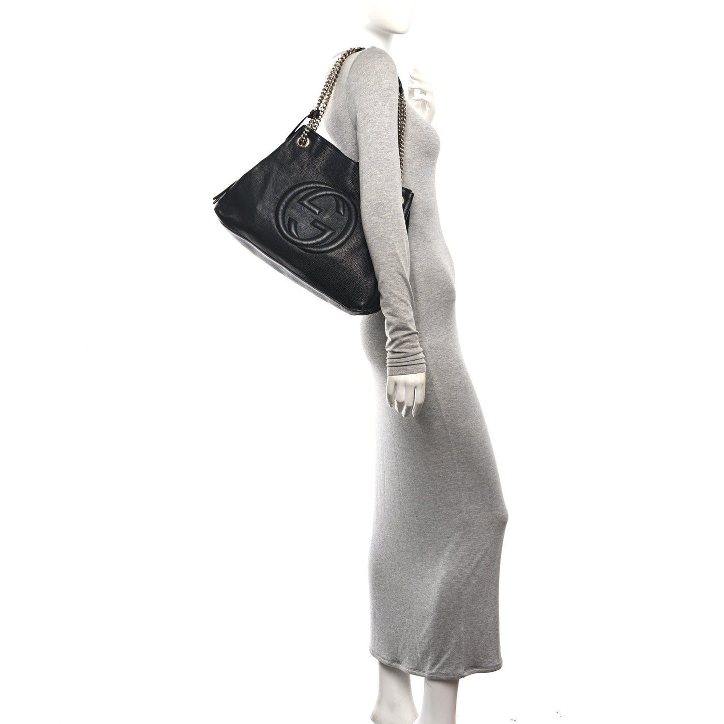 Pebbled Calfskin Medium Soho Chain Shoulder Bag Black