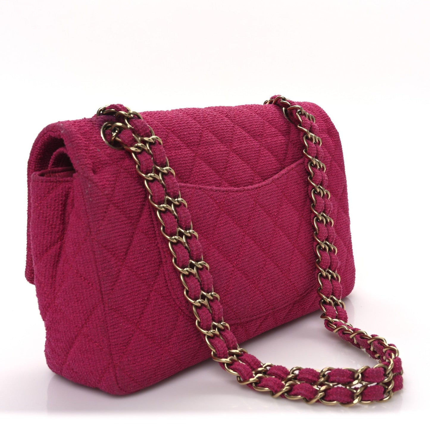 Tweed Quilted Medium Double Flap Fuchsia