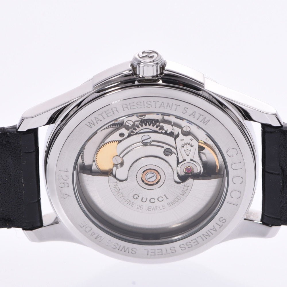 Gucci G Timeless Automatic Black Dial Black Leather Strap Watch For Women - YA126469