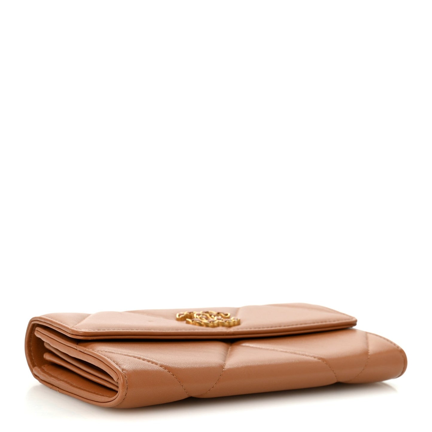 Lambskin Quilted Chanel 19 Flap Wallet Brown
