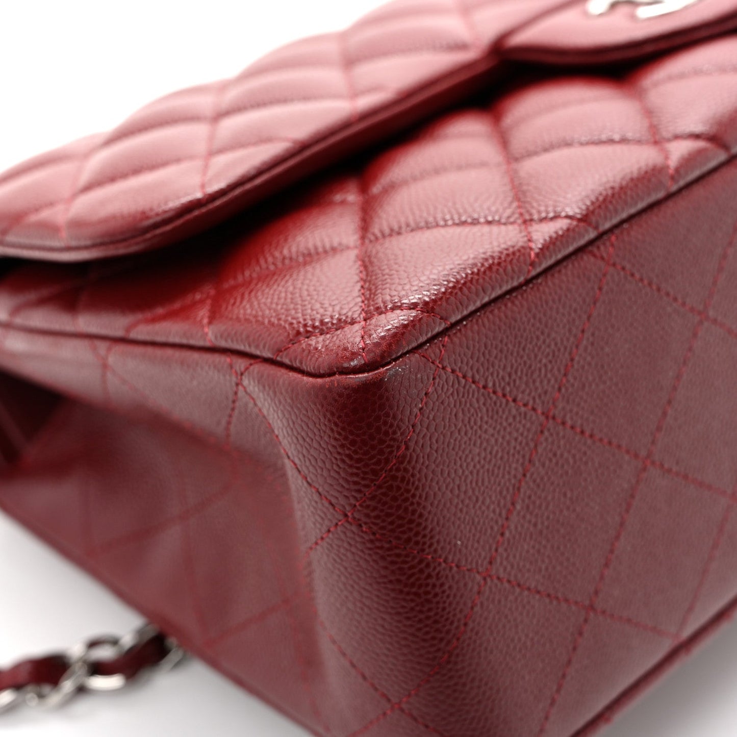 Caviar Quilted Jumbo Double Flap Burgundy