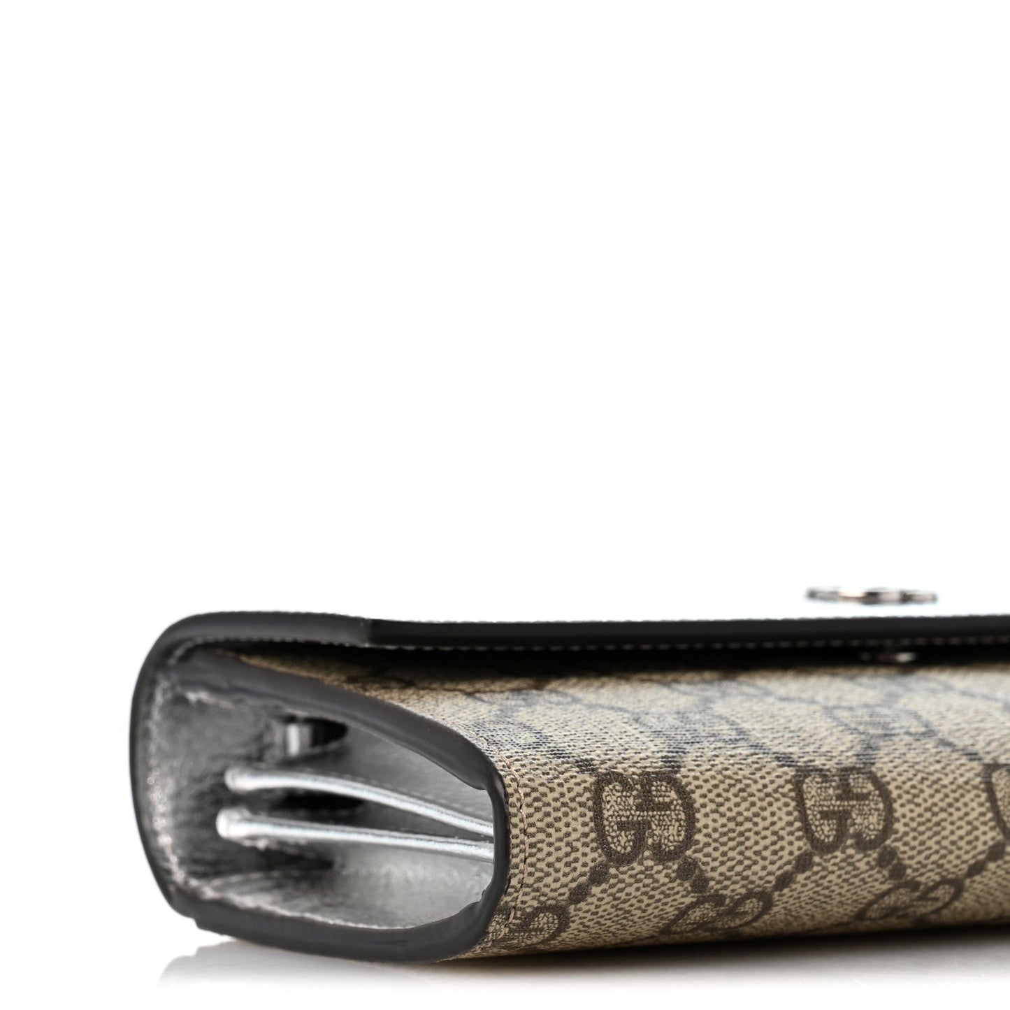 Metallic Calfskin GG Supreme Monogram Petite GG Marmont Wallet Chain Bag Silver Beige Ebony