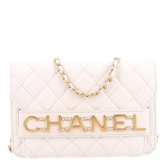 Calfskin Quilted Enchained Wallet On Chain WOC White