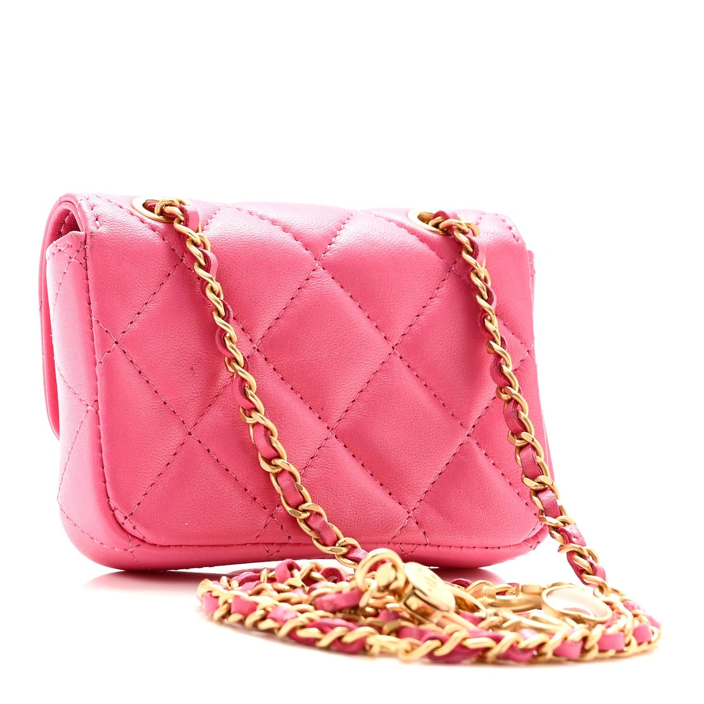 Lambskin Enamel Quilted Mini Chain Belt Bag Pink