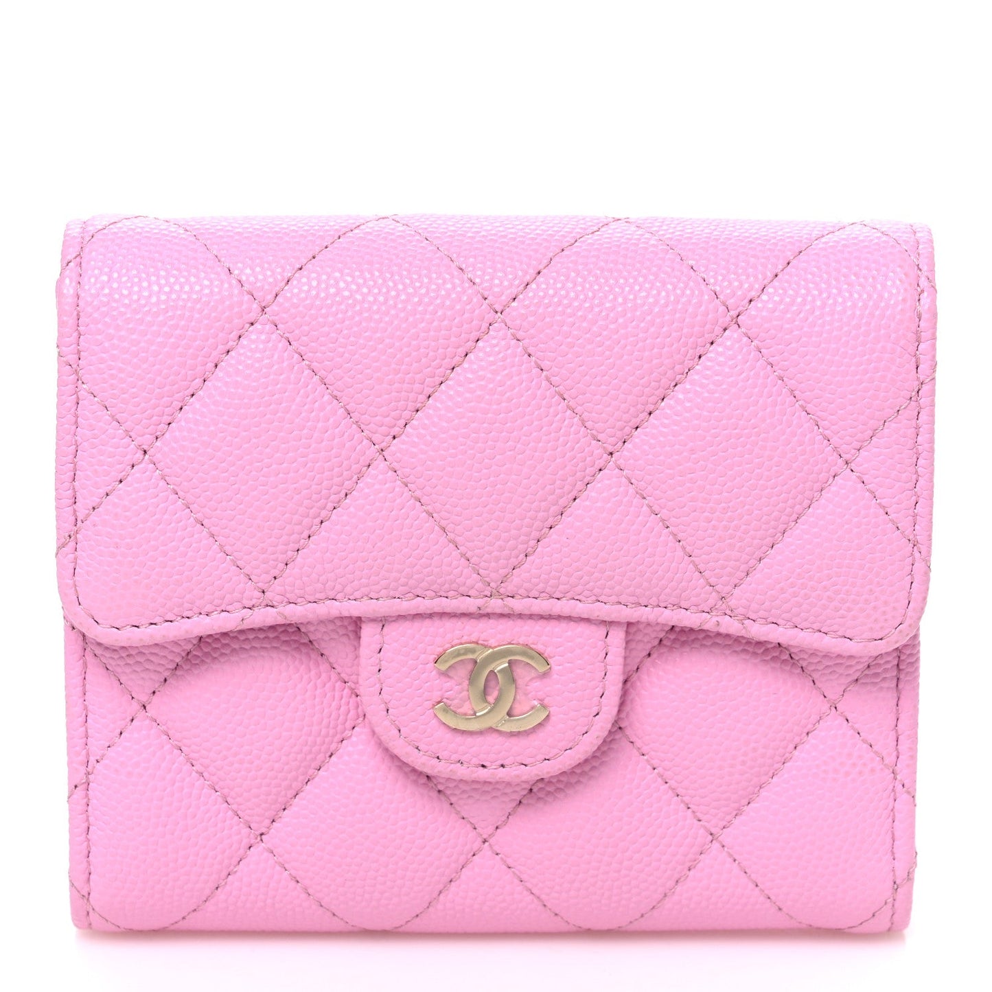 Caviar Quilted Compact Flap Wallet Light Pink Light Pink
