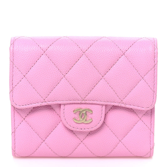 Caviar Quilted Compact Flap Wallet Light Pink Light Pink
