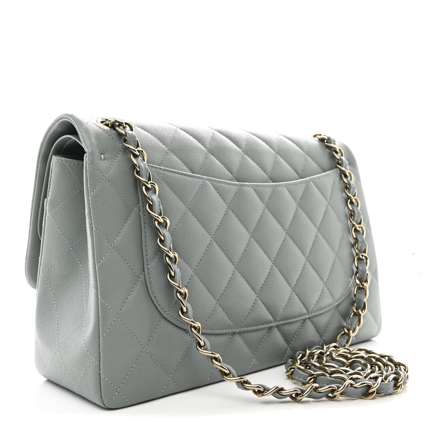 Caviar Quilted Jumbo Double Flap Light Blue