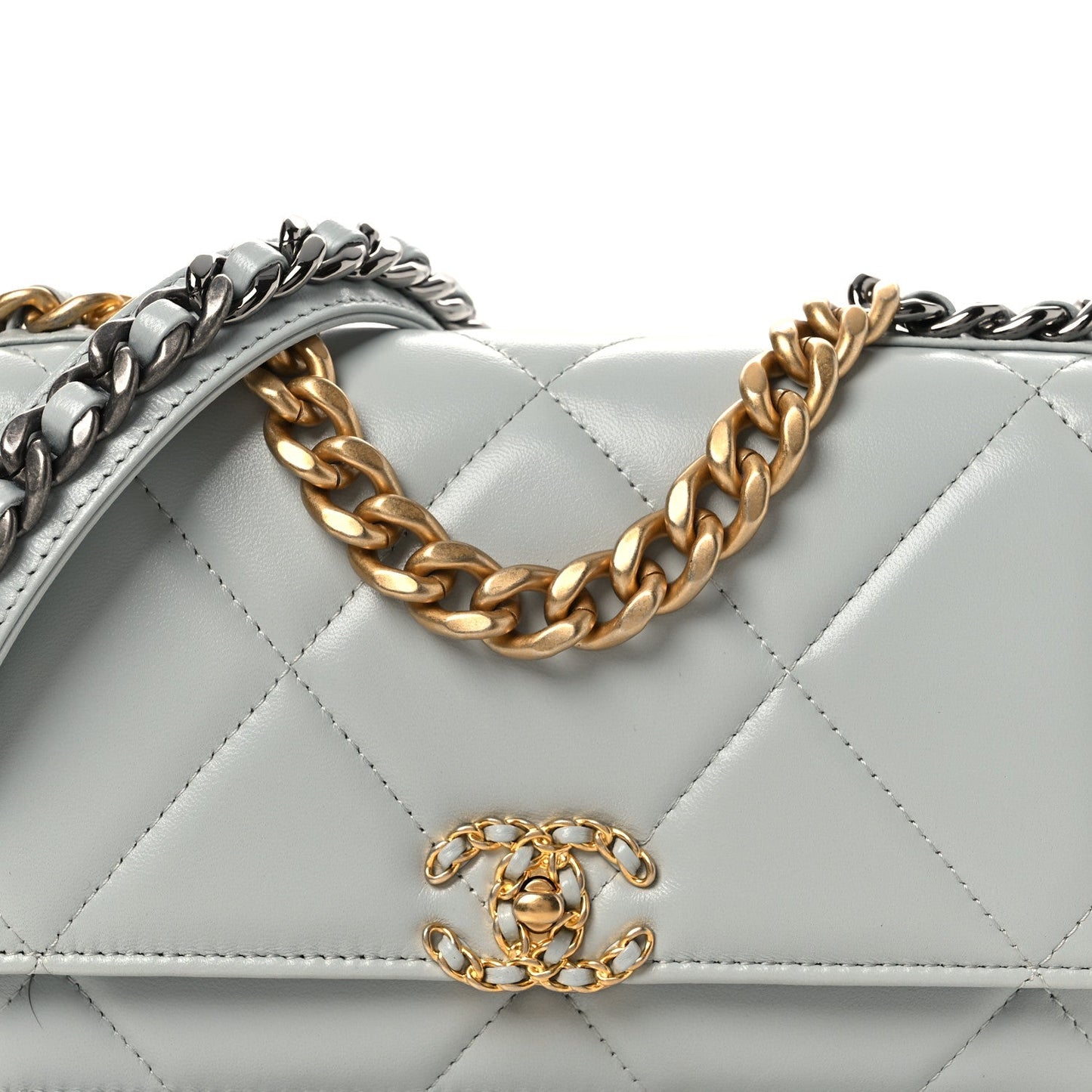Lambskin Quilted Chanel 19 Wallet On Chain WOC Light Blue