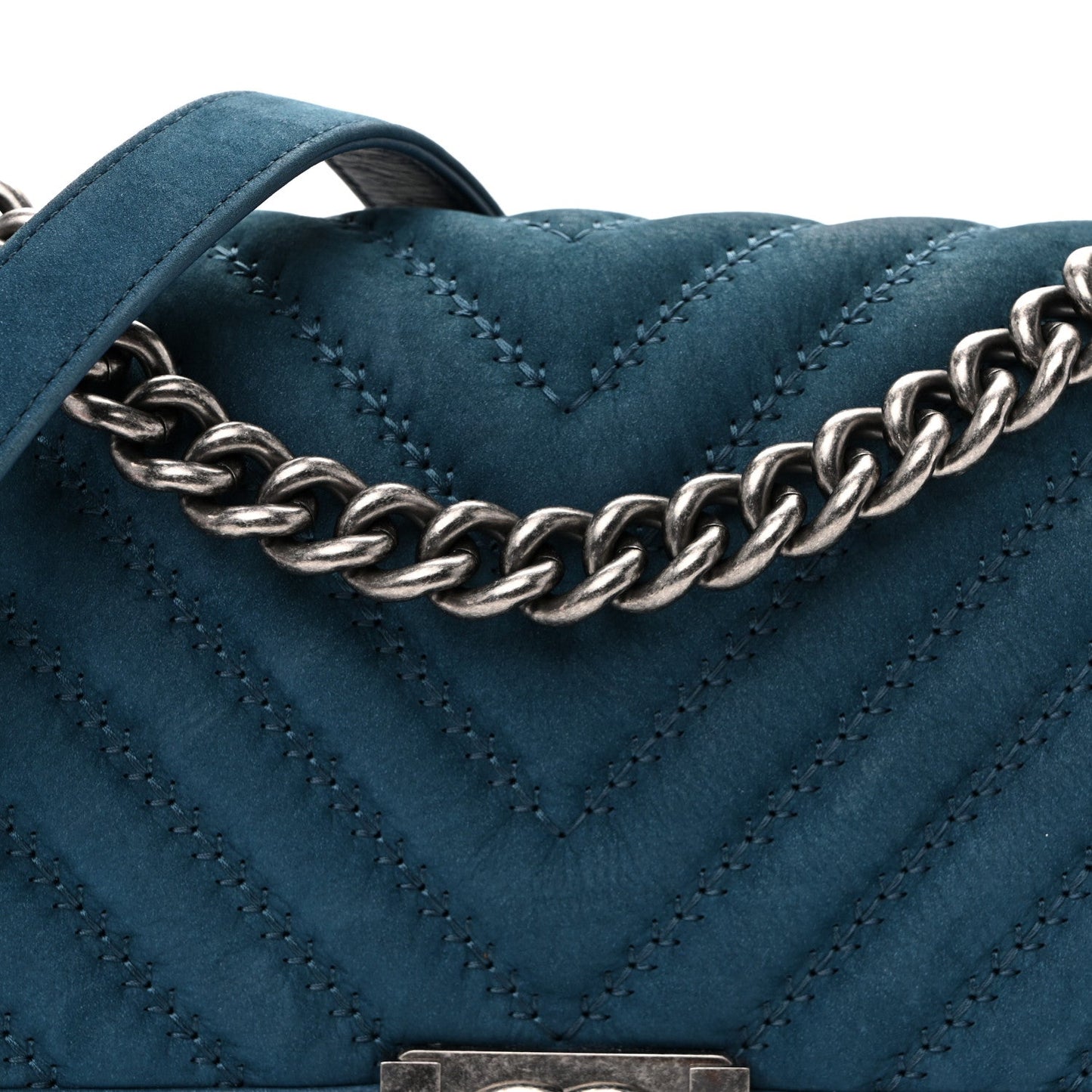 Nubuck Chevron Quilted Medium Boy Flap Blue