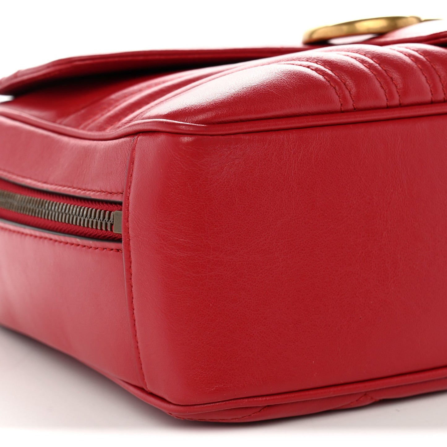 Calfskin Matelasse Sylvie Web Small GG Marmont Top Handle Shoulder Bag Hibiscus Red