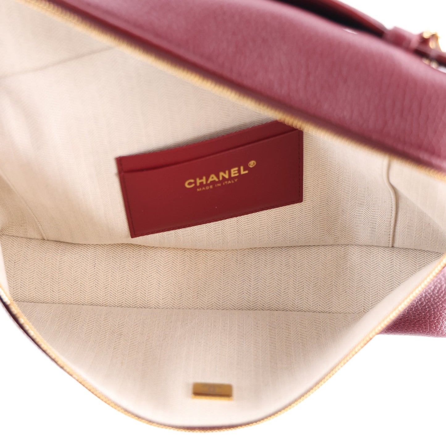 Grained Calfskin Top Handle Slim Vanity Case With Chain Dark Burgundy