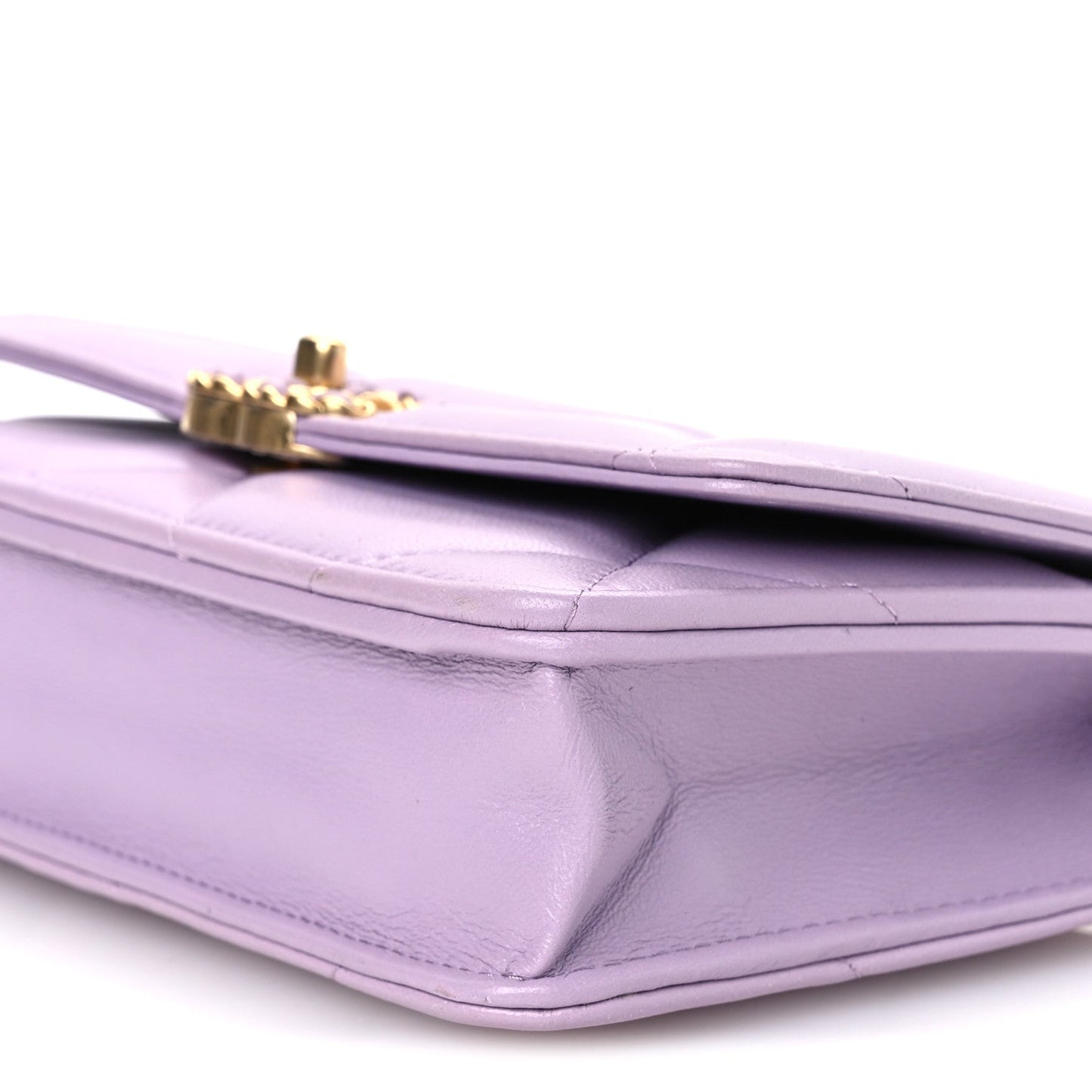 Lambskin Quilted Chanel 19 Wallet On Chain WOC Light Purple