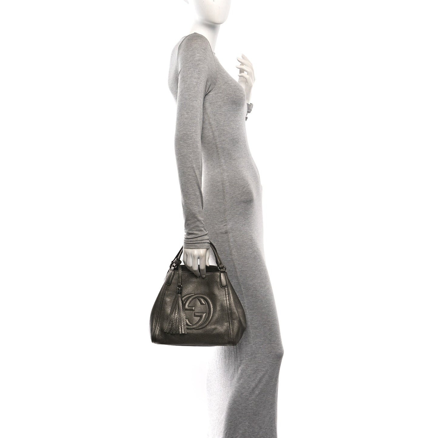 Metallic Pebbled Calfskin Small Soho Shoulder Bag Golden Beige