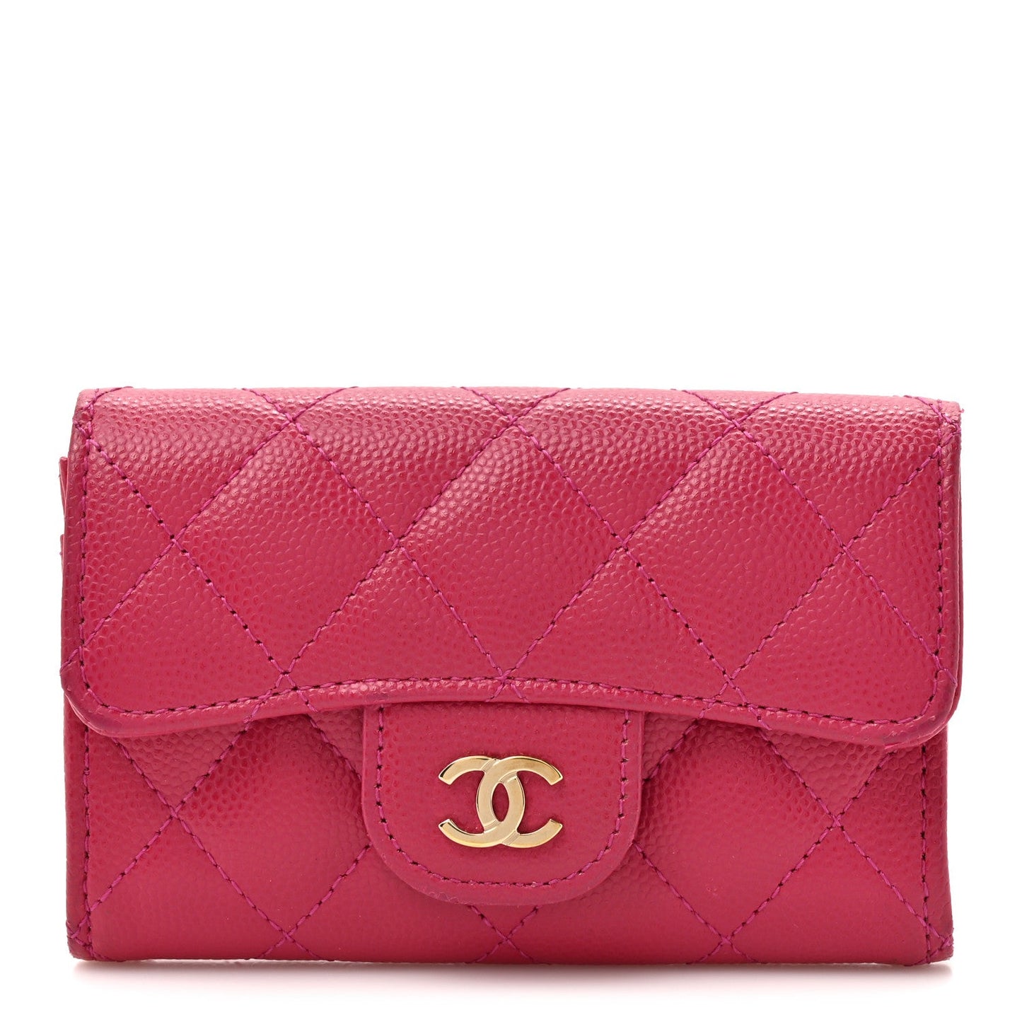 Caviar Quilted Flap Card Holder Wallet Pink