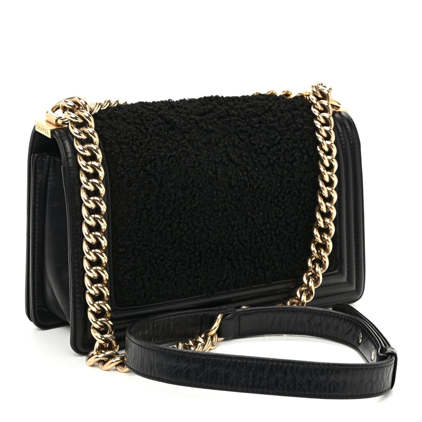 Shearling Sheepskin Medium Boy Flap Black