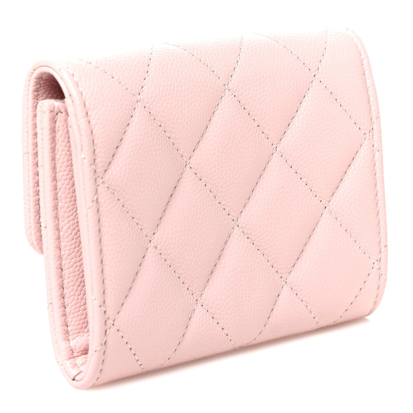 Caviar Quilted Crystal Enamel CC Flap Card Holder Pink