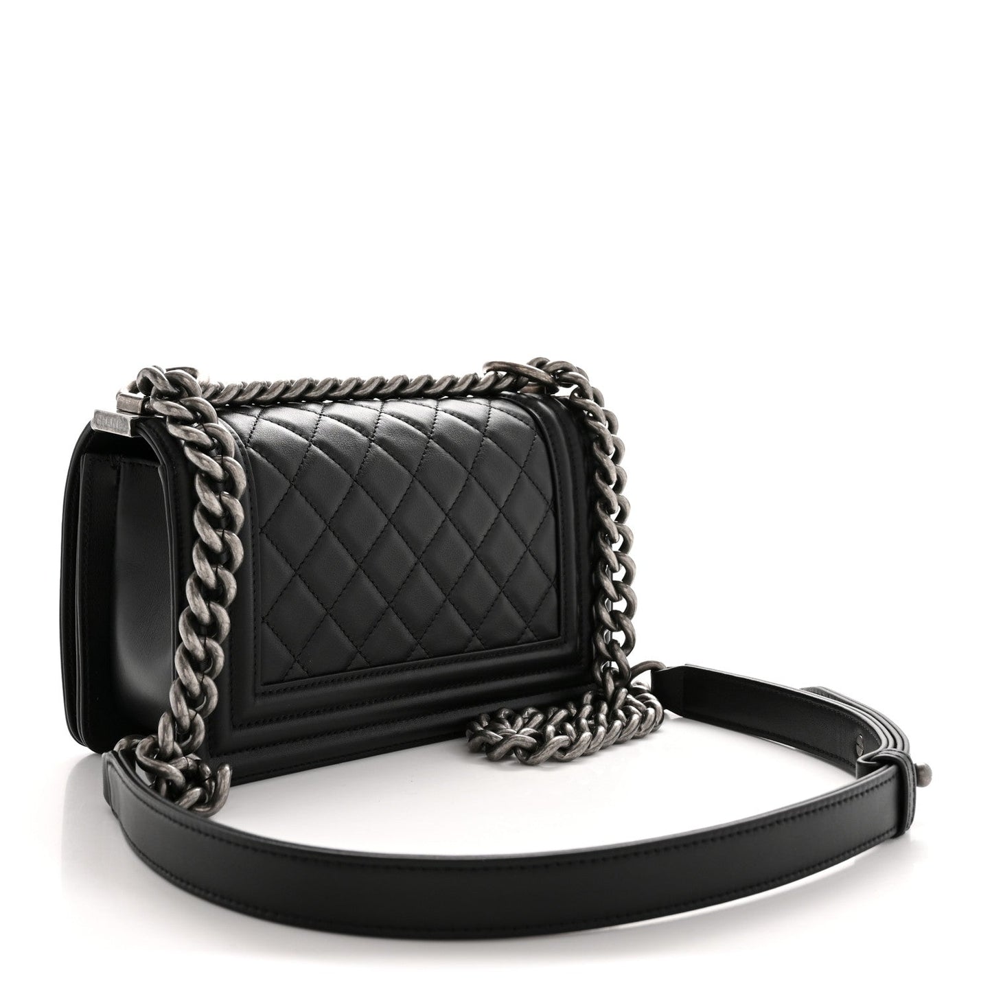 Lambskin Quilted Small Boy Flap Black