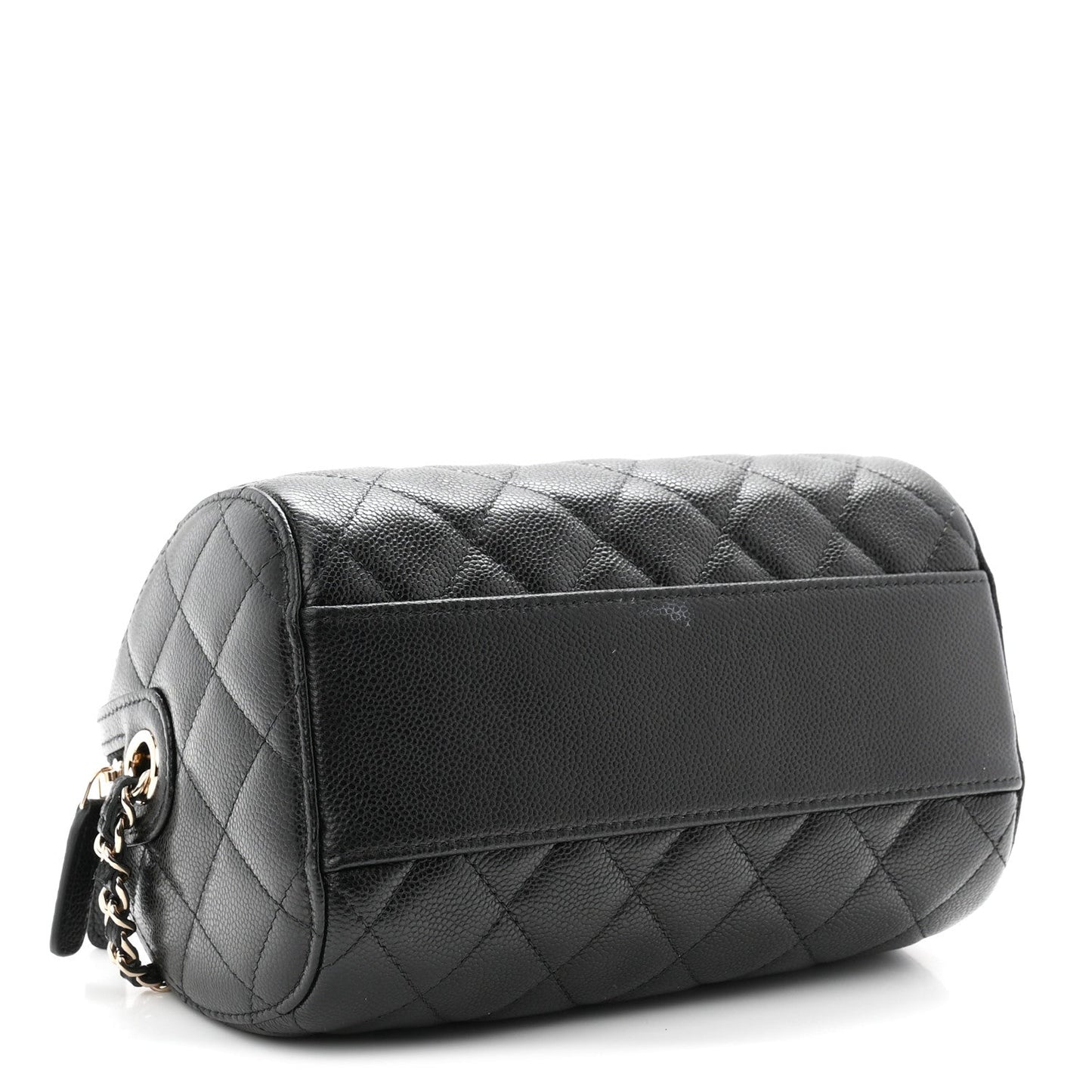 Caviar Quilted Barrel Clutch With Chain  Black