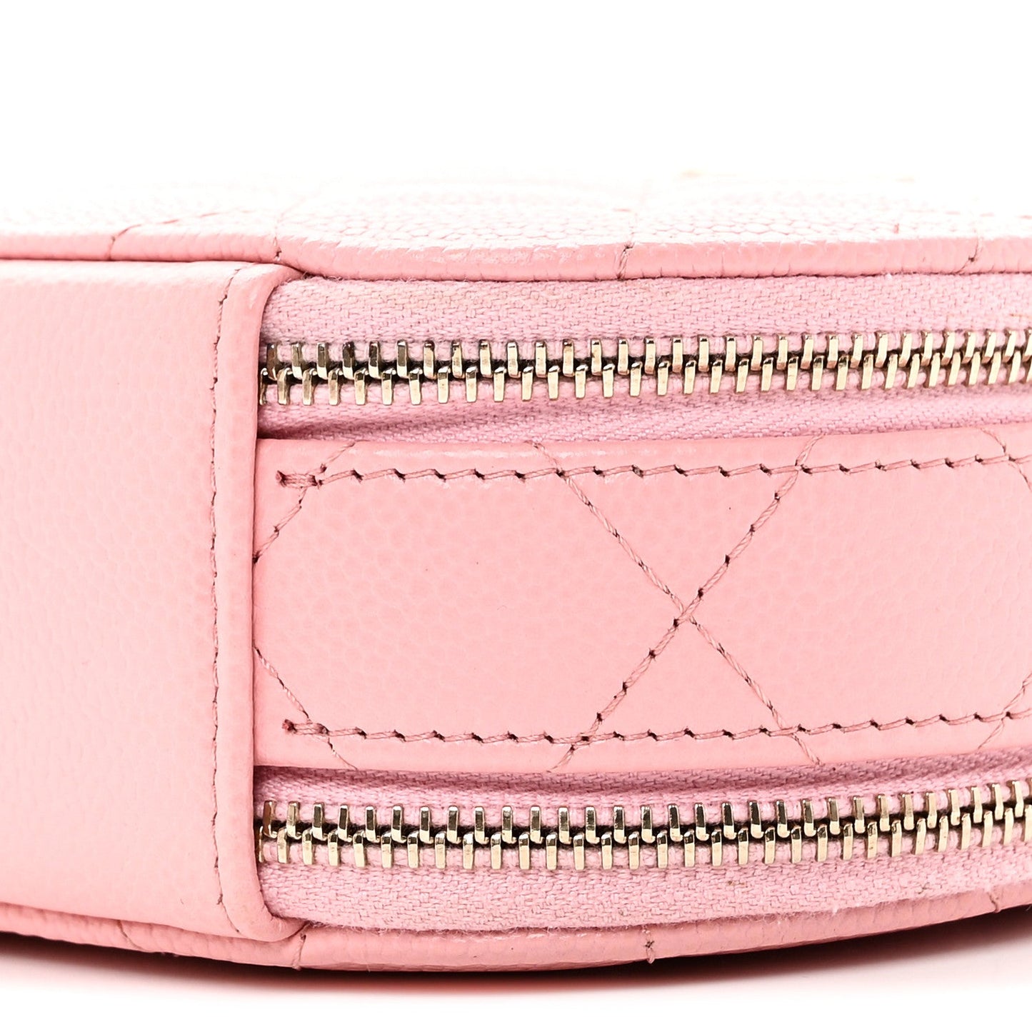 Caviar Quilted Round Handle With Care Vanity With Chain Pink