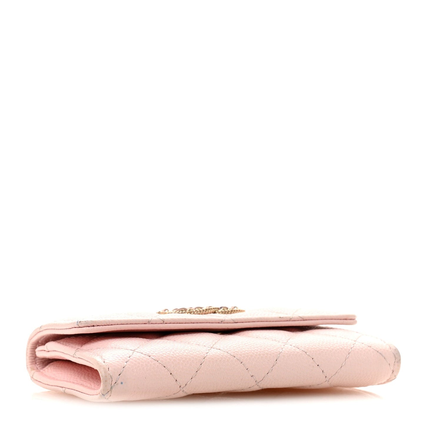 Caviar Quilted Crystal CC Flap Card Holder Pink