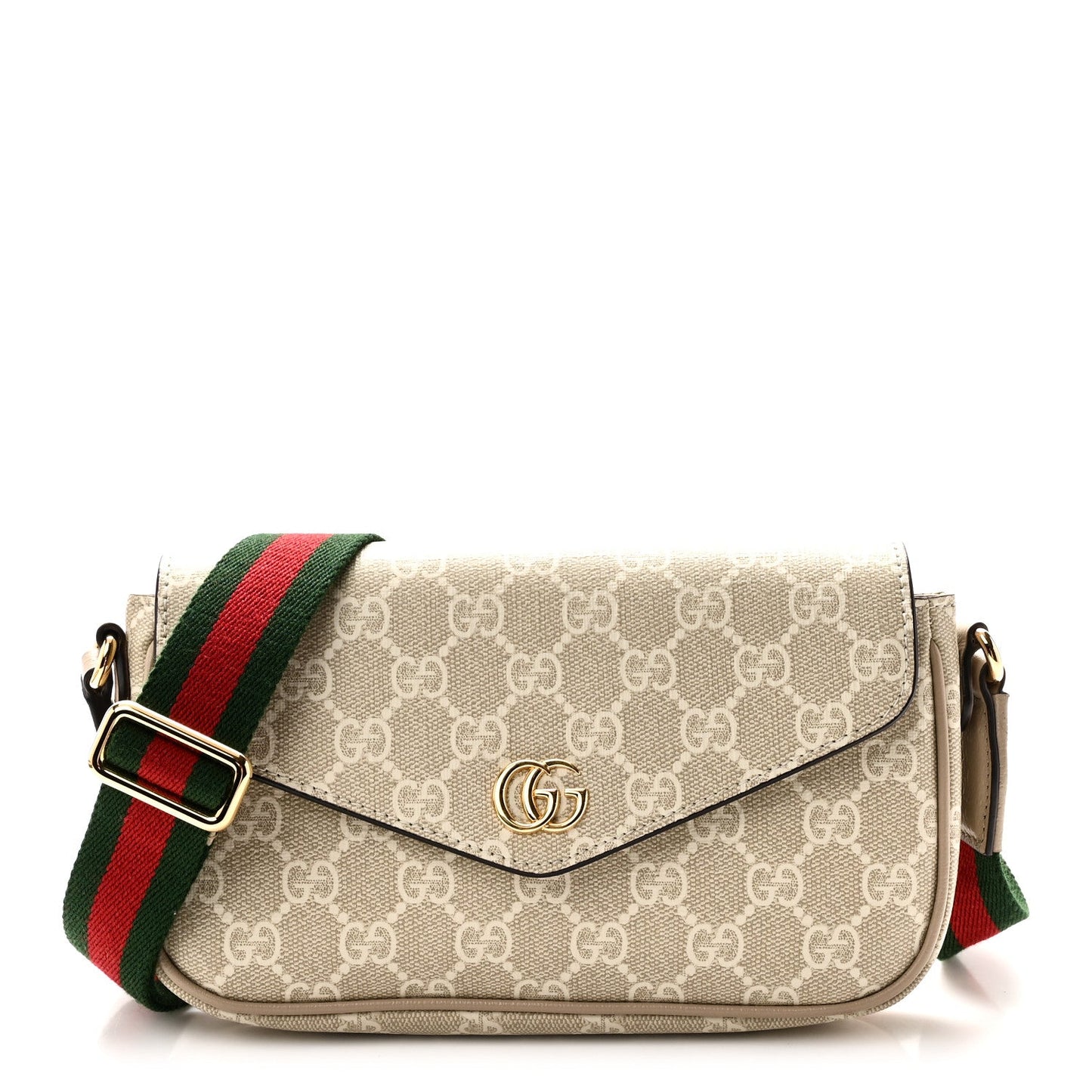GG Supreme Monogram Textured Dollar Calfskin Web Mini Ophidia Envelope Shoulder Bag Beige Mystic White Oatmeal