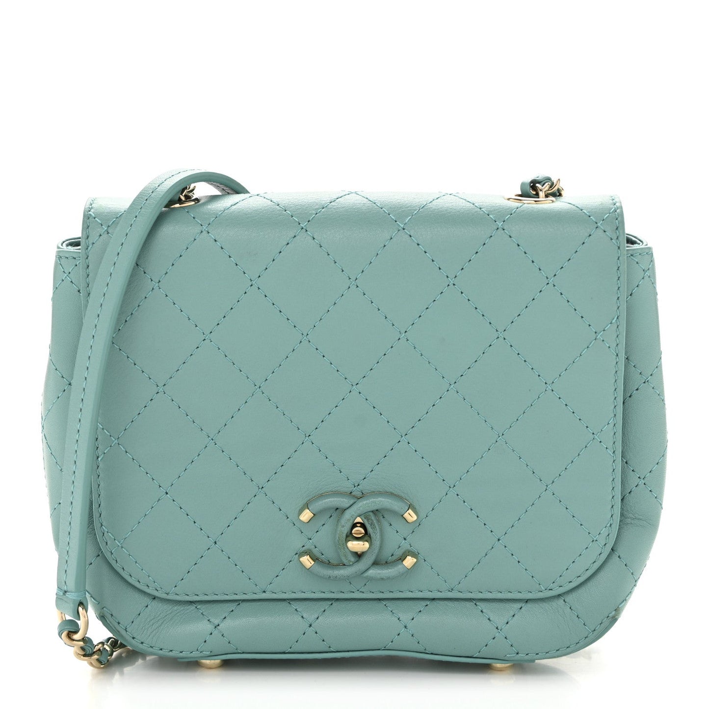 Calfskin Stitched Small Covered CC Flap Bag Green