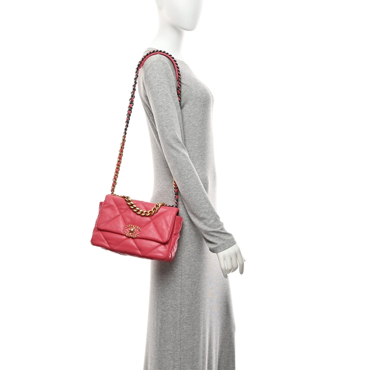 Goatskin Quilted Medium Chanel 19 Flap Dark Pink