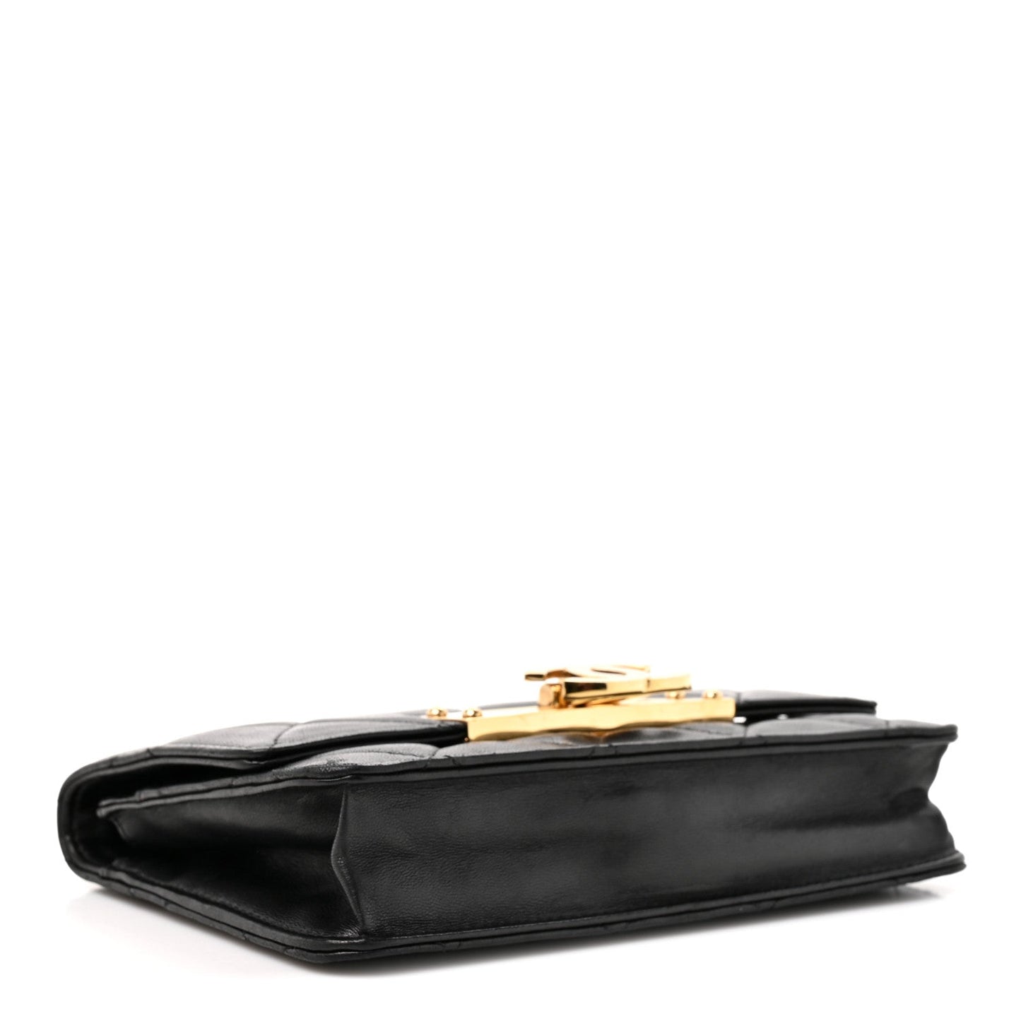 Lambskin Quilted Golden Class Wallet on Chain WOC Black