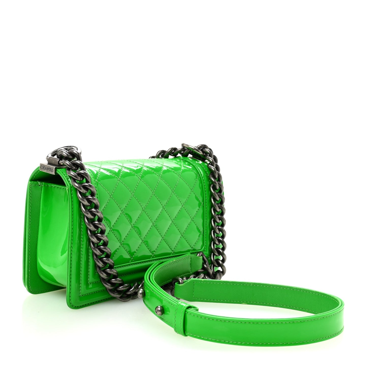 Patent Quilted Small Boy Flap Green