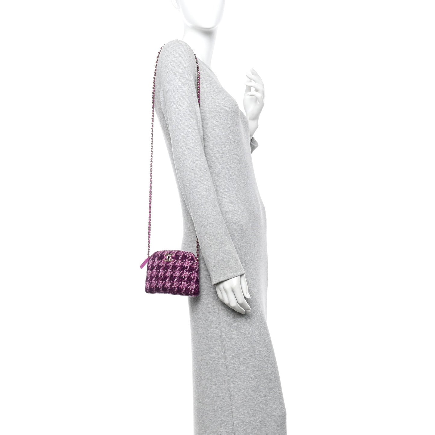 Tweed Quilted Mini Clutch With Chain Purple