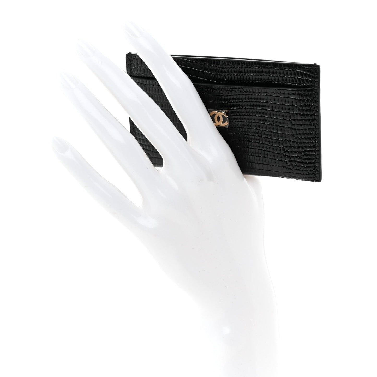 Calfskin Lizard Embossed Card Holder Black