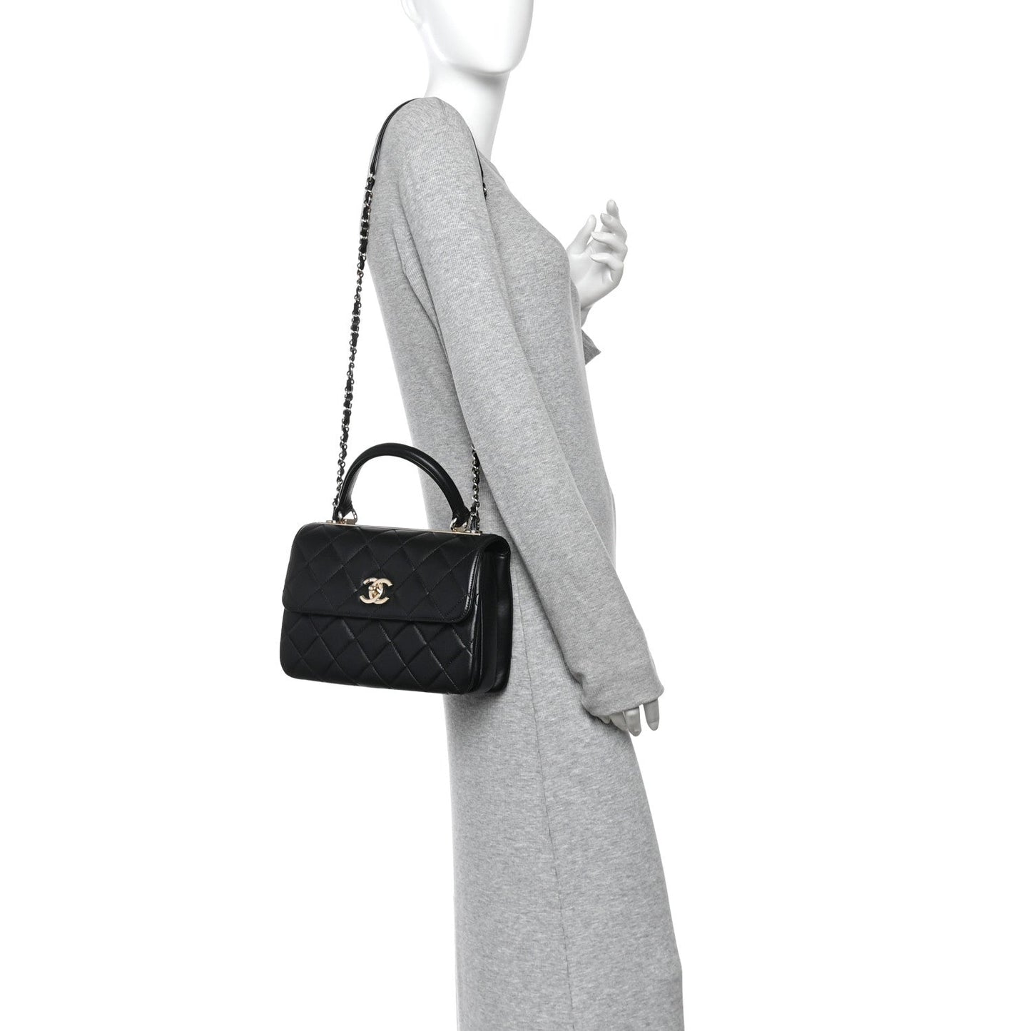 Lambskin Quilted Small Trendy CC Dual Handle Flap Bag Black