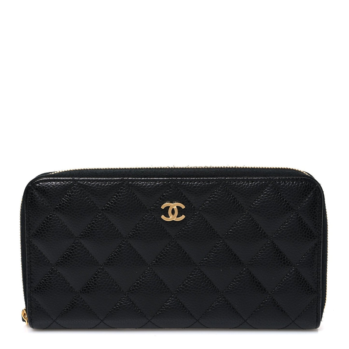 Caviar Quilted Large Gusset Zip Around Wallet Black