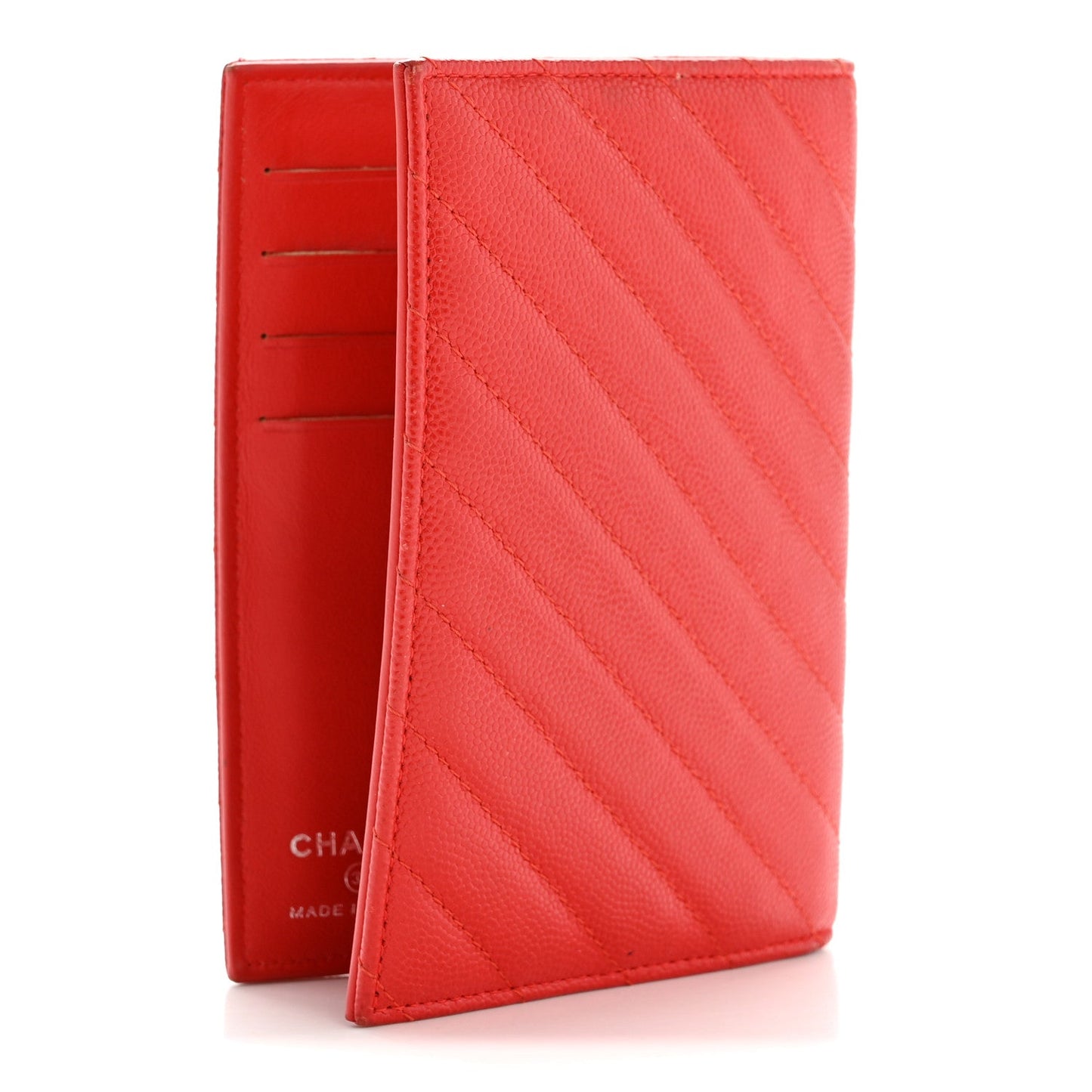 Caviar Chevron Quilted Passport Holder Red