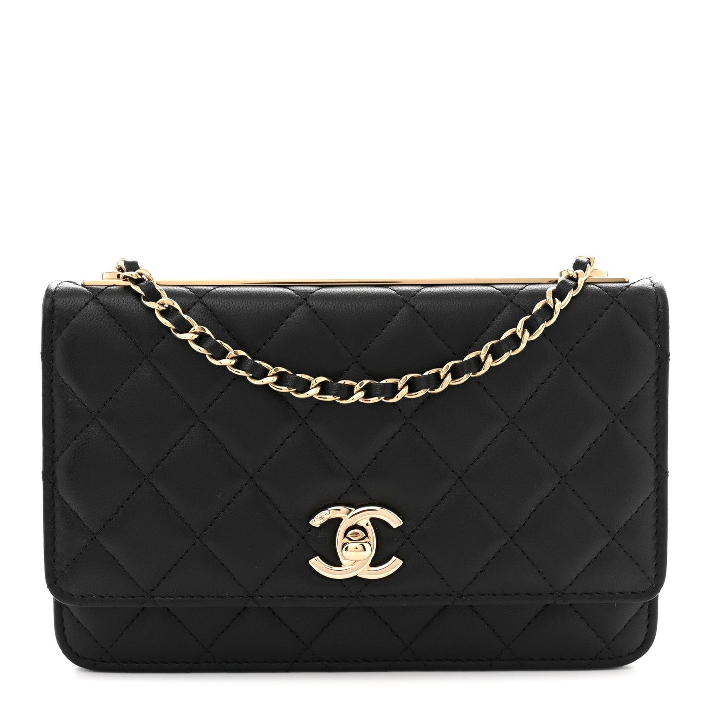 Lambskin Quilted Trendy CC Wallet On Chain WOC Black