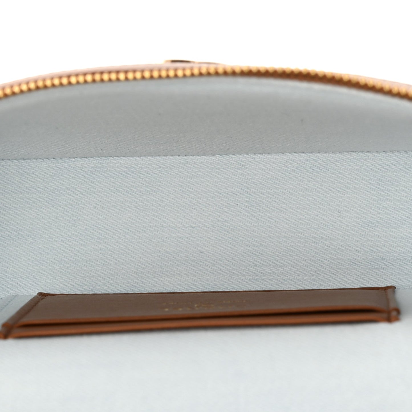 Washed Denim Calfskin Quilted Top Handle Slim Vanity Case With Chain Blue Brown