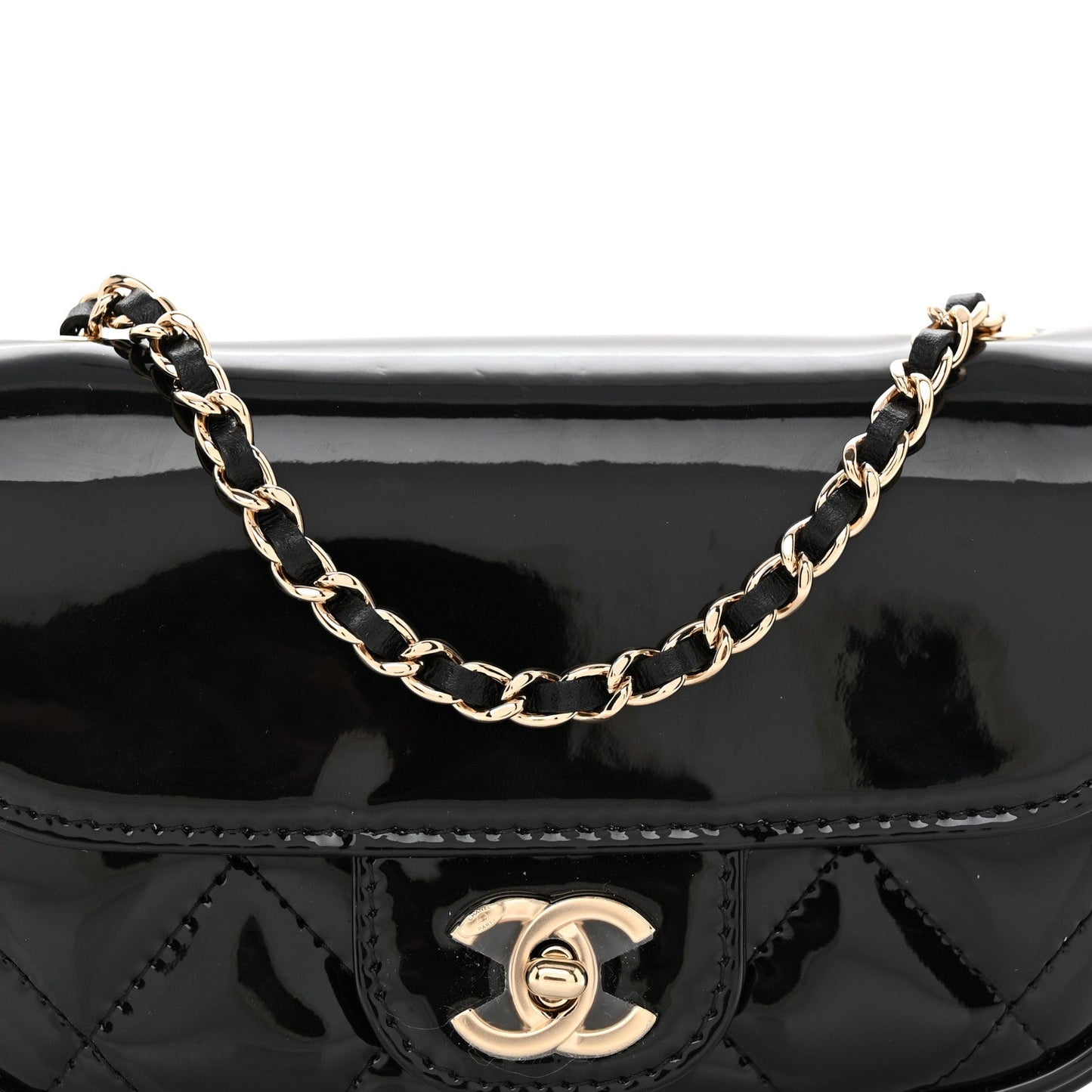Patent Calfskin Quilted Mini Clutch Black