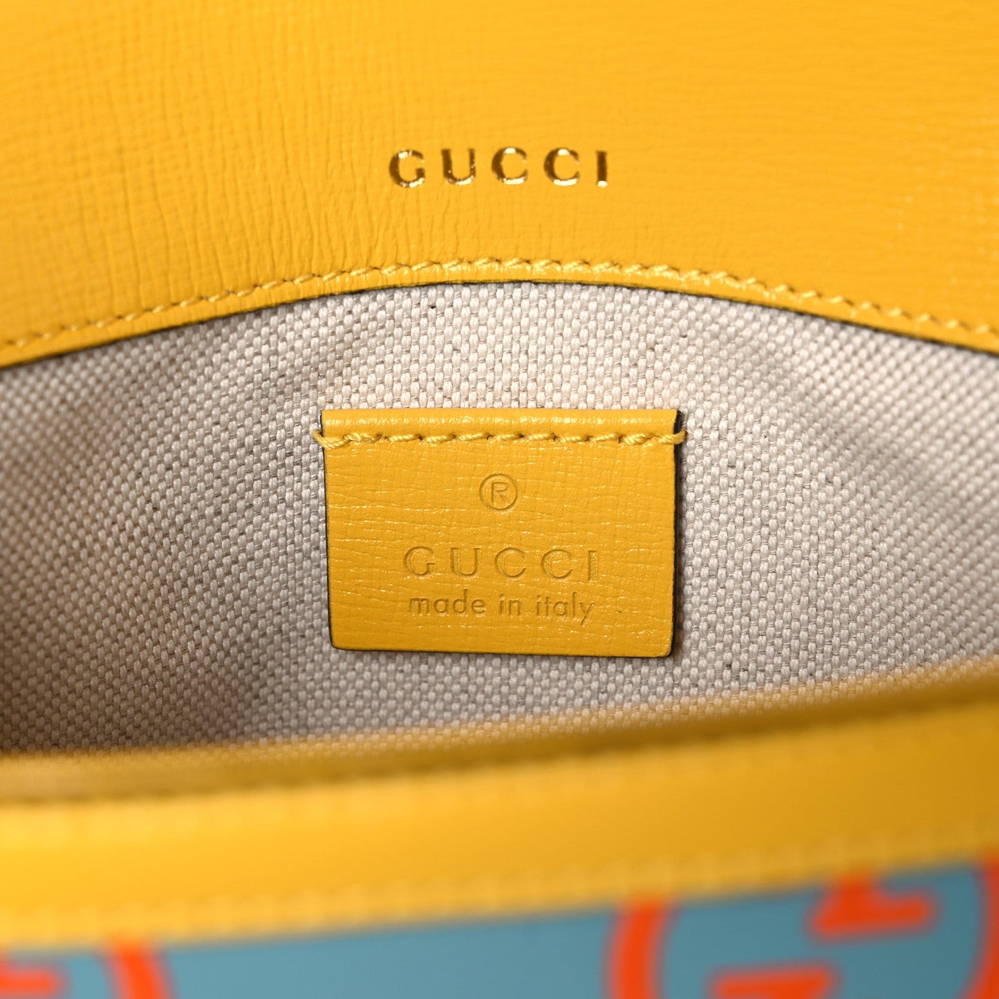 Azalea Calfskin GG Monogram Bi-Color Debossed Mini Horsebit 1955 Shoulder Bag Dusty Azure Stone Topaz Deep Orange