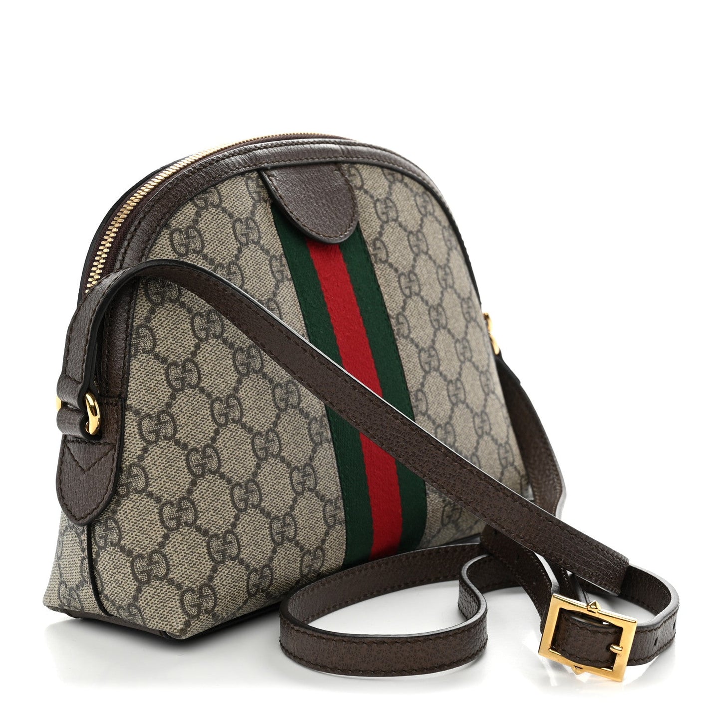 GG Supreme Monogram Textured Dollar Calfskin Web Small Ophidia Dome Shoulder Bag Beige Ebony New Acero