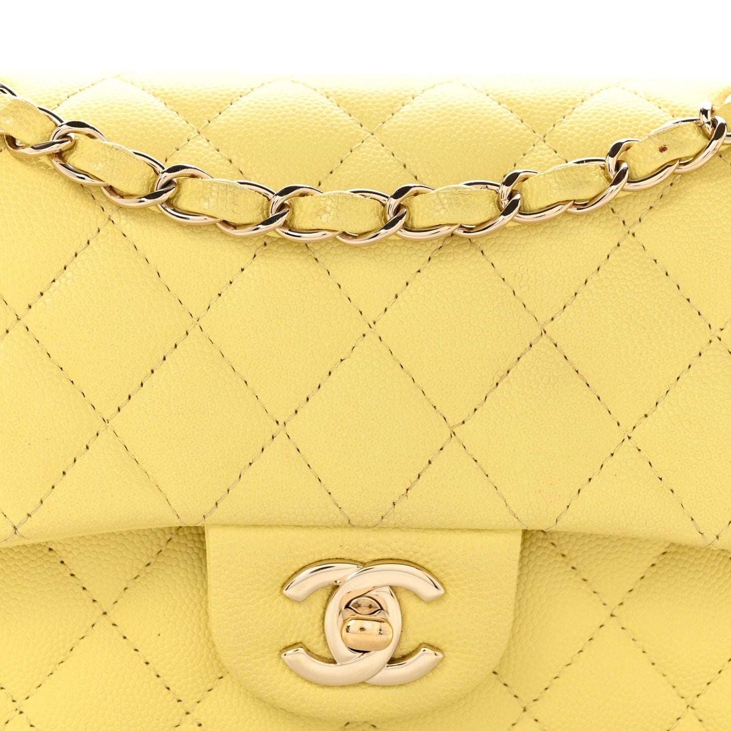 Caviar Quilted Small Double Flap Light Yellow