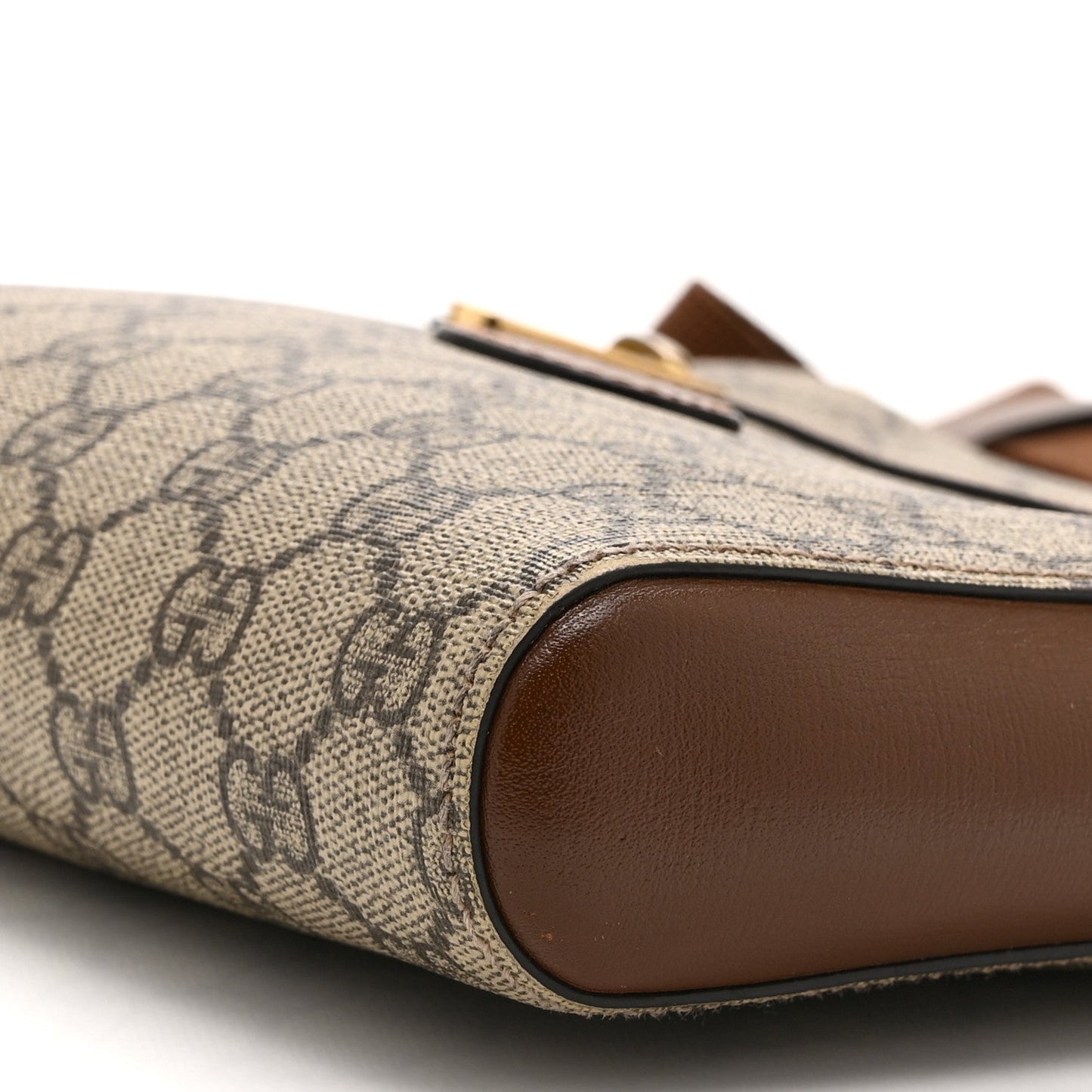 GG Supreme Monogram Azalea Calfskin Retro Interlocking G Flat Messenger Bag Beige Ebony Brown Sugar