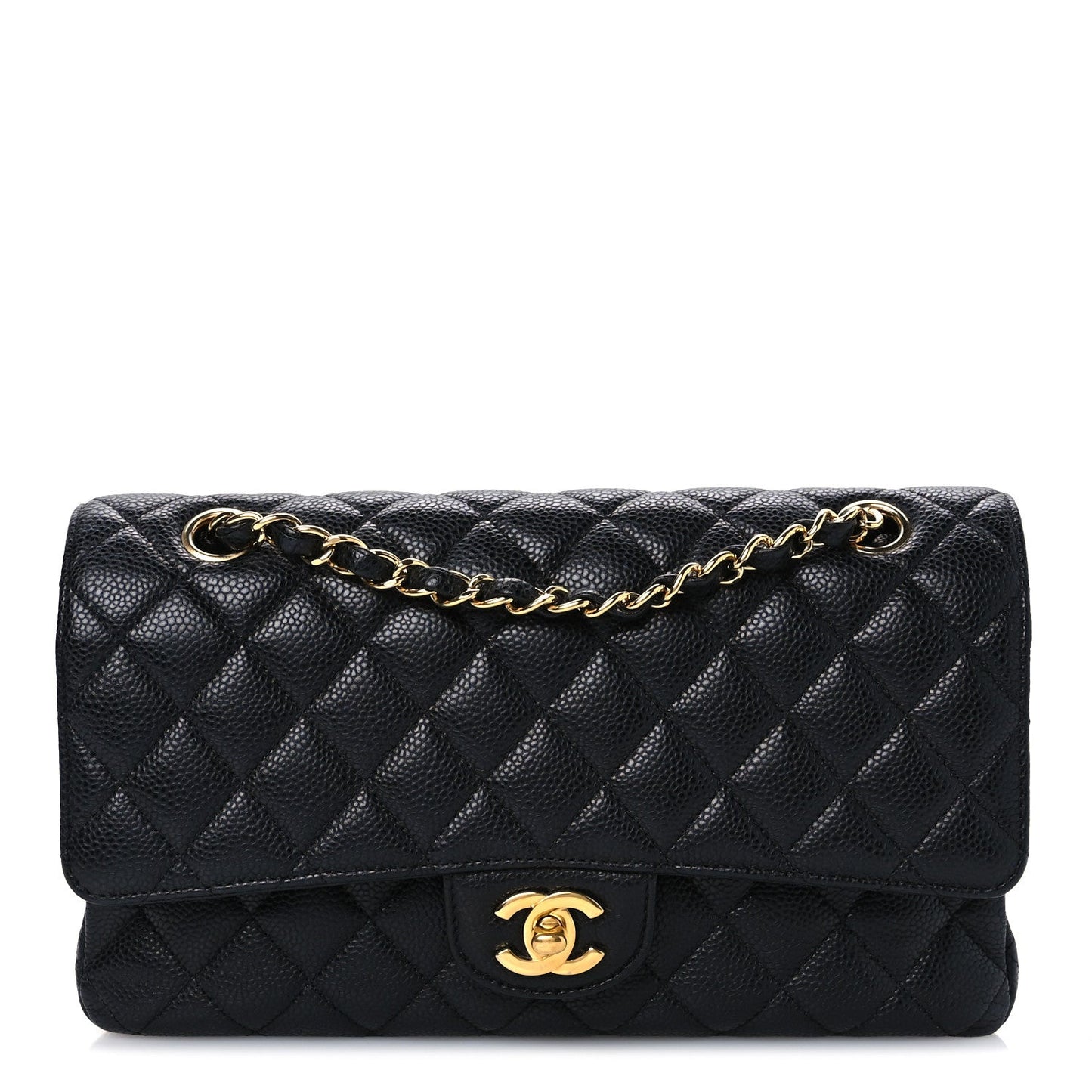 Caviar Quilted Medium Double Flap Black