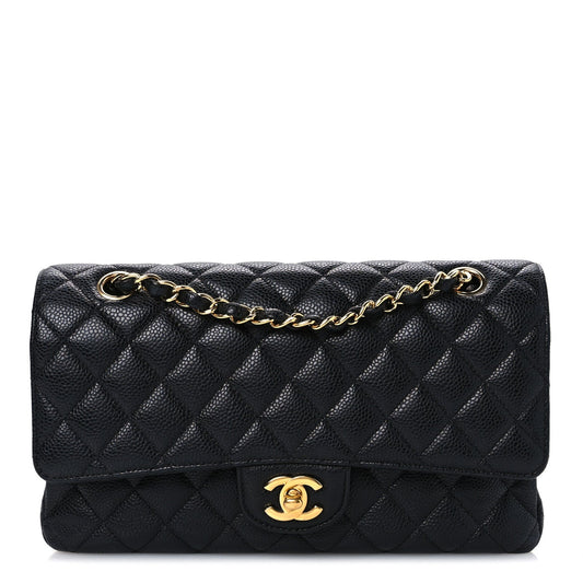 Caviar Quilted Medium Double Flap Black