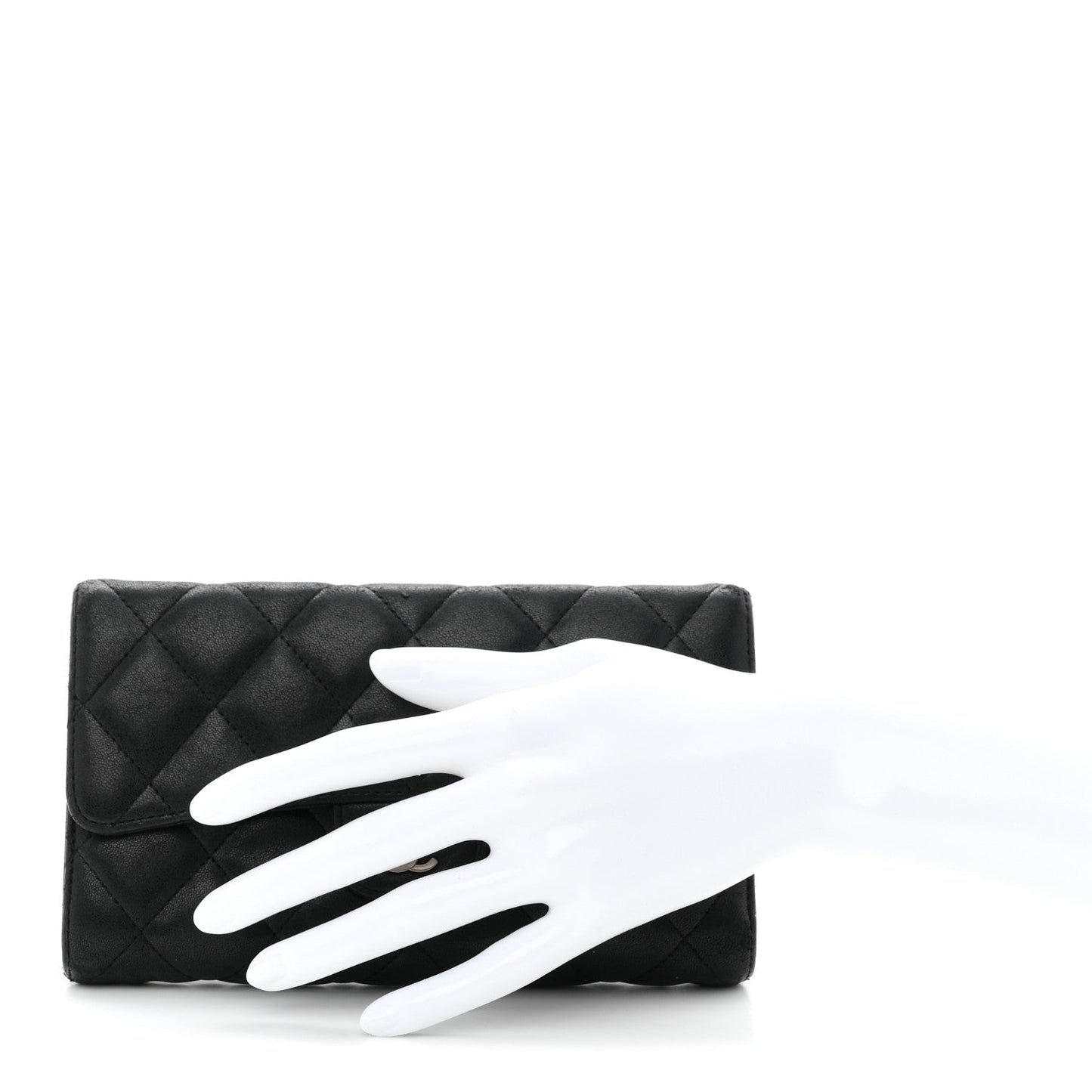 Lambskin Quilted Large Flap Wallet Black