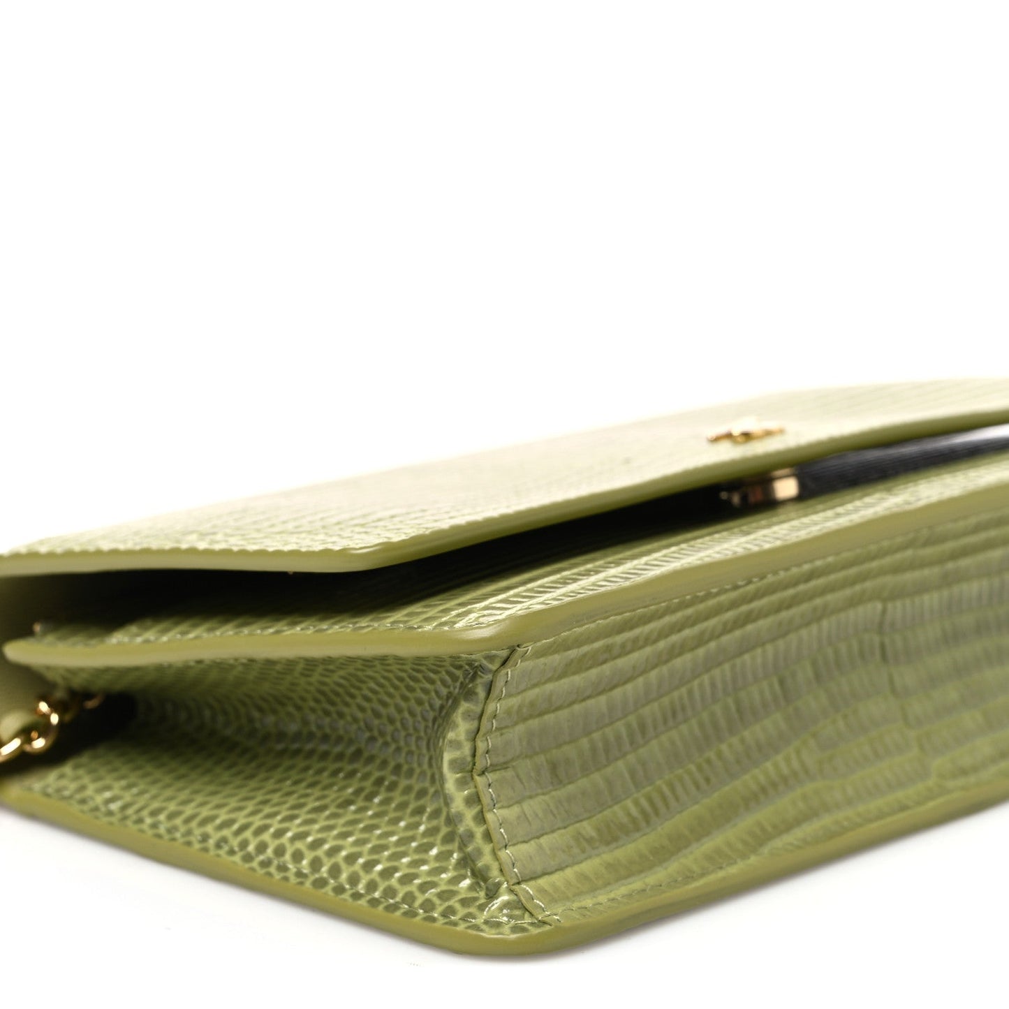Calfskin Lizard Embossed Wallet On Chain WOC Green