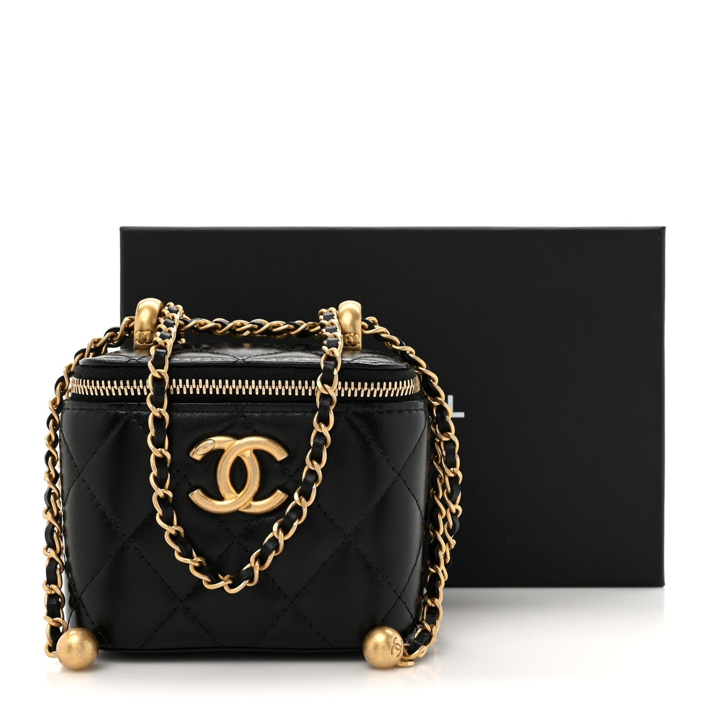 Calfskin Quilted Mini Perfect Fit Vanity Case With Chain Black