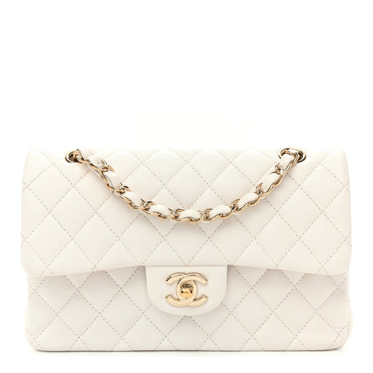 Caviar Quilted Small Double Flap White
